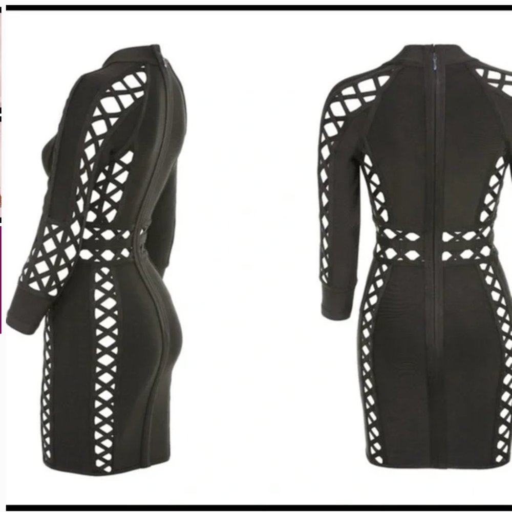 House Of CB London Brown Aziza Thick Bandage Open Weave Cut Out Dress - Picture 8 of 8